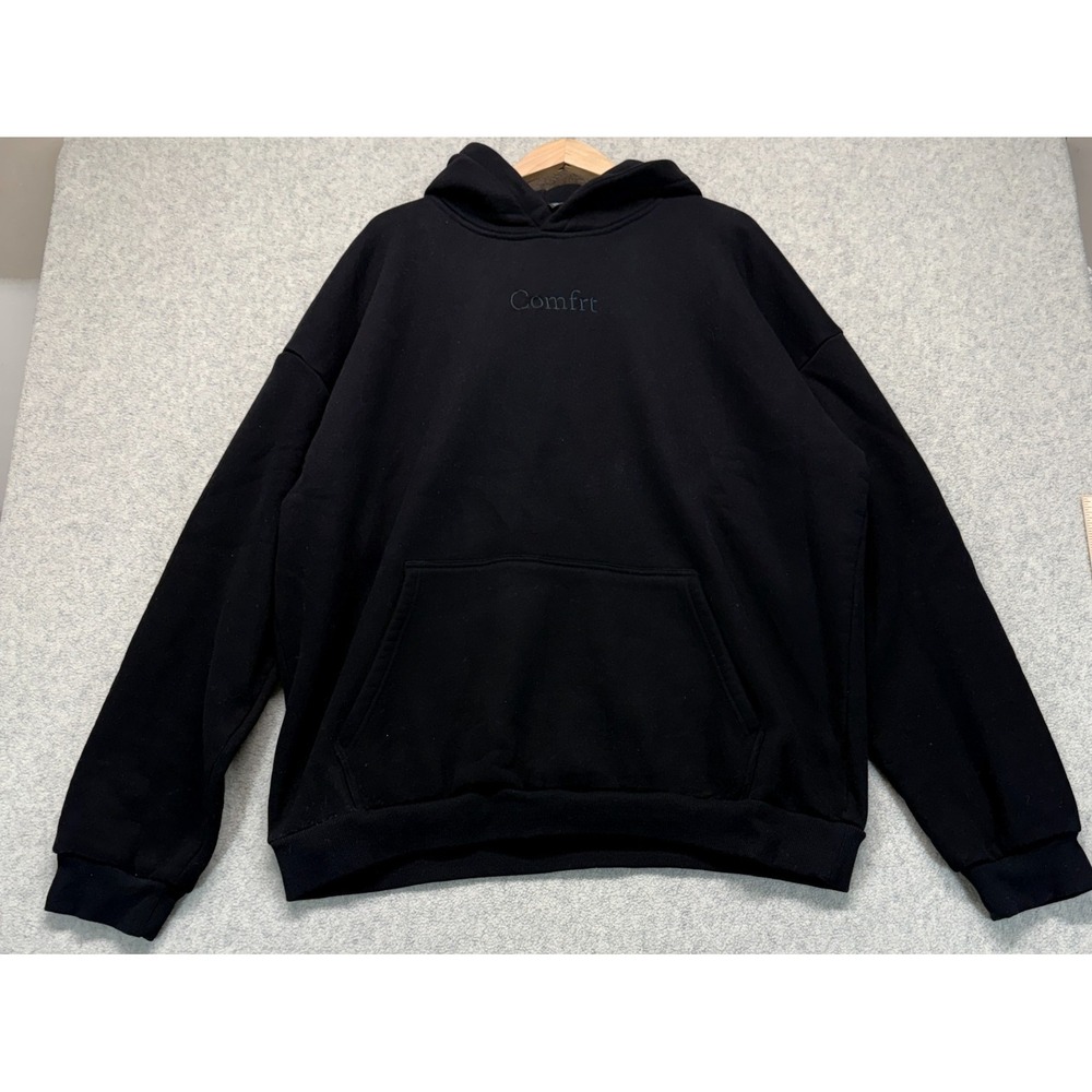 Comfrt Mens Oversized Hoodie Black Long Sleeve Kangaroo Pocket Pullover Logo 3XL